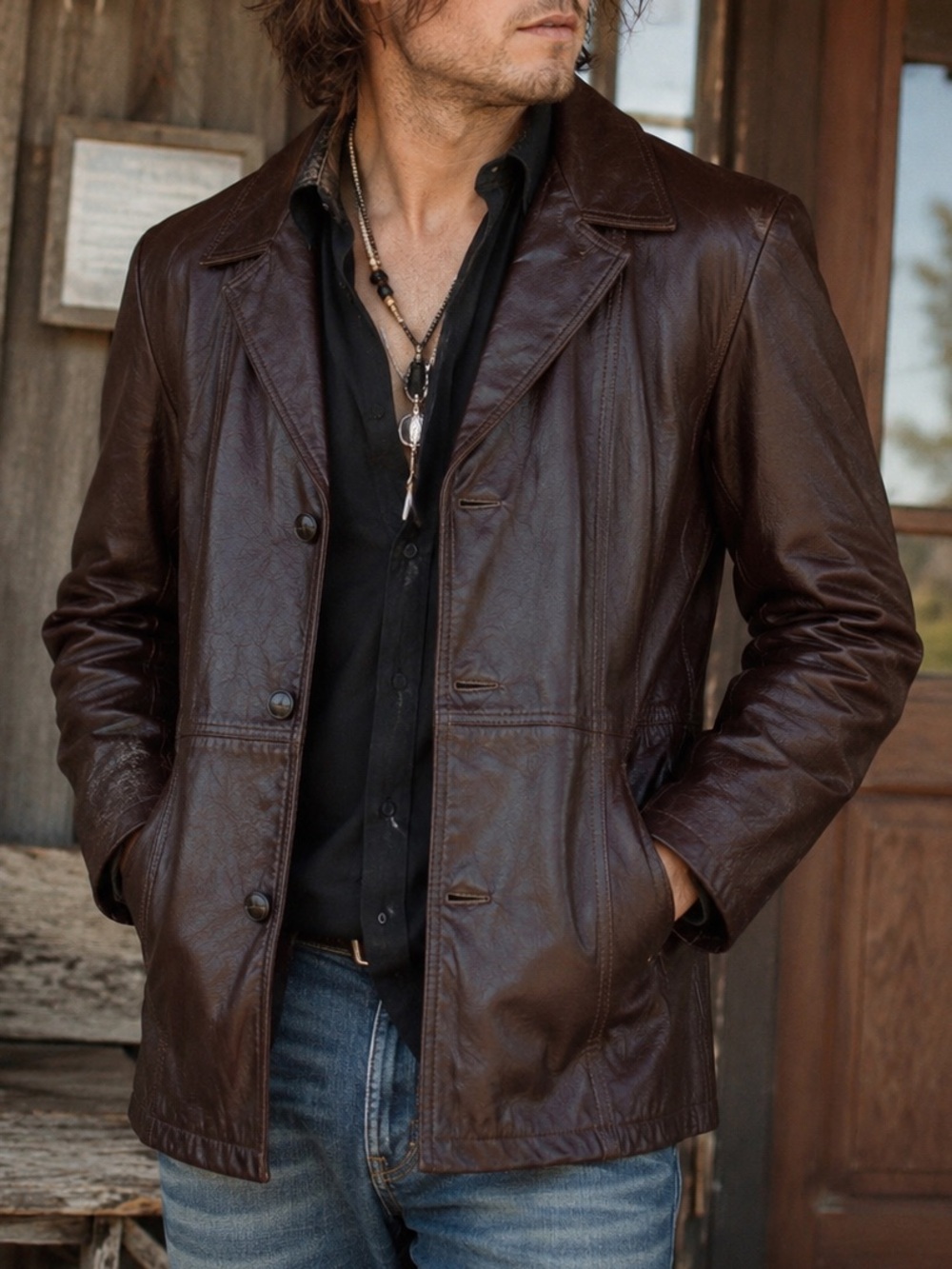 Vintage Reed Sportswear Leather Jacket Coat Mens M  L  Brown Western 60’s 70's